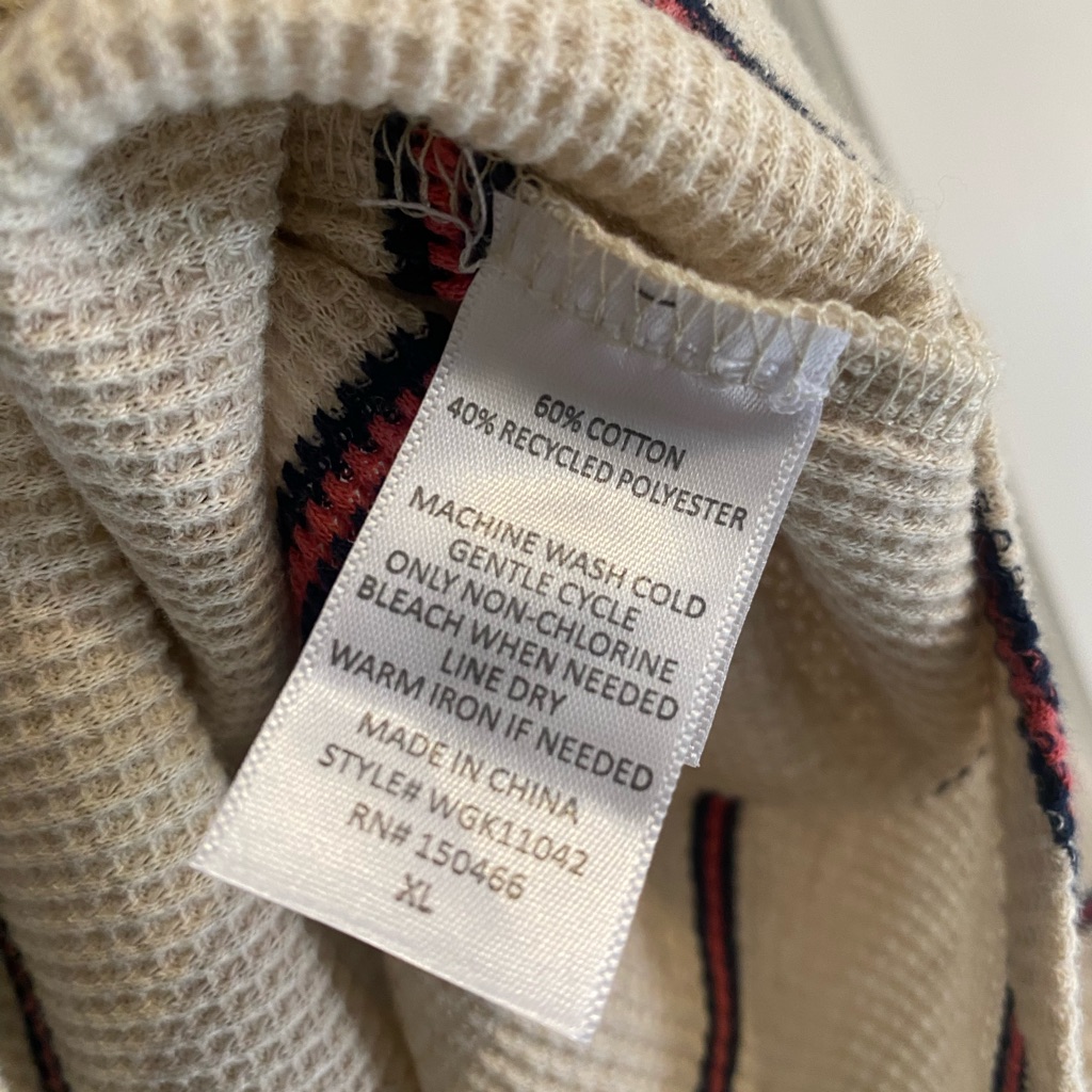 Market & Spruce Women's Waffle Knit Henley Shirt Tan With Stripes Long Sleeve — image 5 of 8